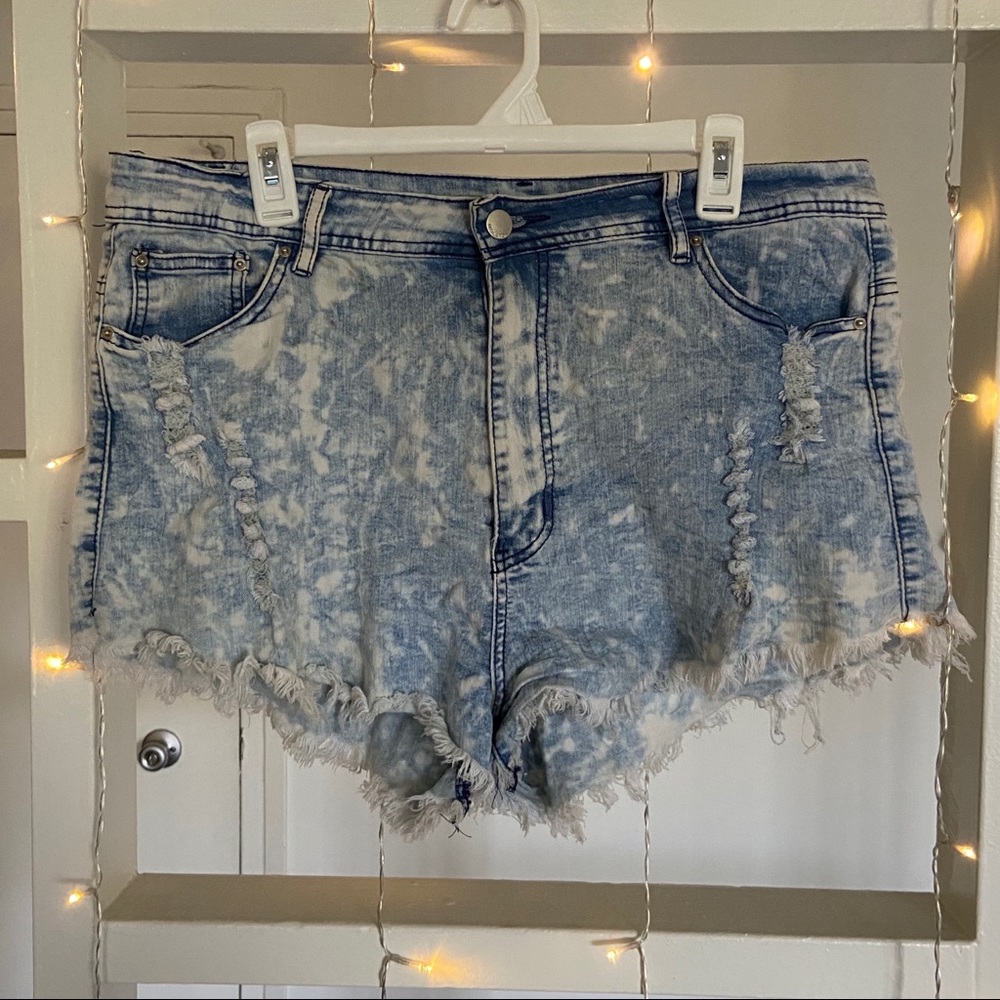 Bleach/Acid Wash Distress High Waisted Jean Shorts